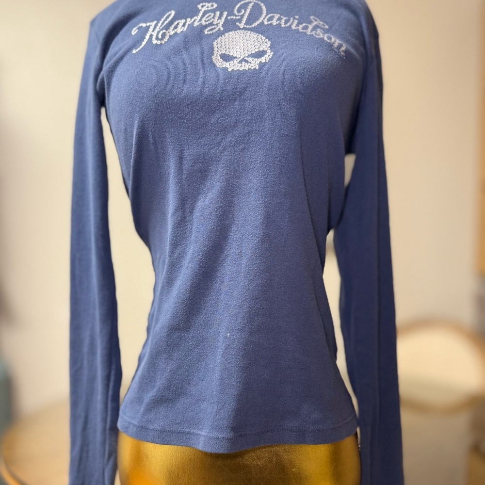 Harley-Davidson Women's Blue Long Sleeve Top with thumb cut outs